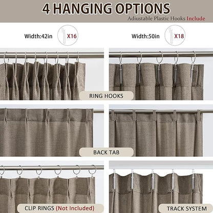 RAIN CITY Khaki Extra Long Sheer Curtains 108 Inch Long 9ft, Back Tab Pinch Pleated Linen Blended Textured Curtains with Hooks for Living Room Track System(W42xL108 in Length,2 Panesls Set)