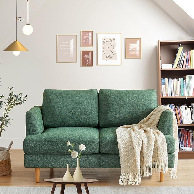 Loveseat Sofa with Deep Seats Mid Century Upholstered 2 Seat Small Sofa, Green