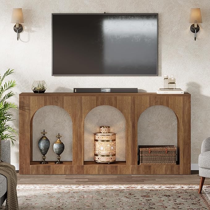 Tribesigns 70.9" Console Table with Storage, Wood Entryway Entry Table with 3 Arched Shelves for Foyer, Hallway, Living Room, Behind Couch Sofa, Narrow Long