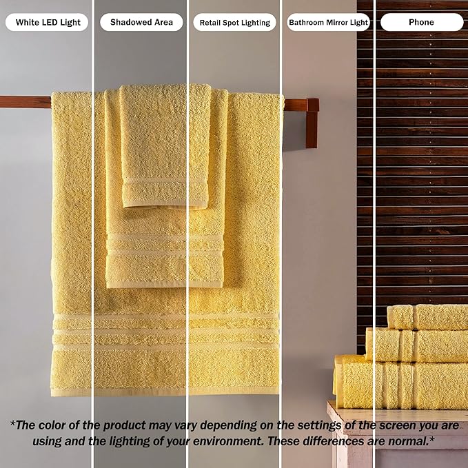 Hawmam Linen Luxury Cotton Washcloths 13x13 Inch Large Hotel Spa Bathroom Face Towel 12 Pack, Yellow