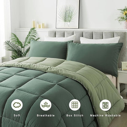 DOWNCOOL Full Size Comforter Sets -All Season Bedding Comforters Sets with 2 Pillow Cases -3 Pieces Bed Set Down Alternative Comforter Set -Double Green Bedding Sets Full(82"x86")