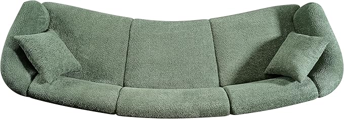 Merax 98.5" Modern 3 Seater Curved Sofa, Luxury Boucle Fabric Sofa, Minimalist Cozy Cloud Couch for Living Room, Bedroom, Apartment, Home Office, Green