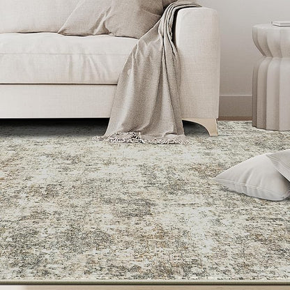 9x12 Area Rugs for Living Room Rug Washable: Abstract Large Rug for Dining Room Bedroom Carpet Non Slip 9 by 12 Indoor Modern Nursery Home Office Beige Brown