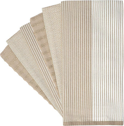 Premium Dish Towels 6 Pack Large Cotton Flat Terry Absorbent Tea Towels with Hanging Loop Tan 20x28