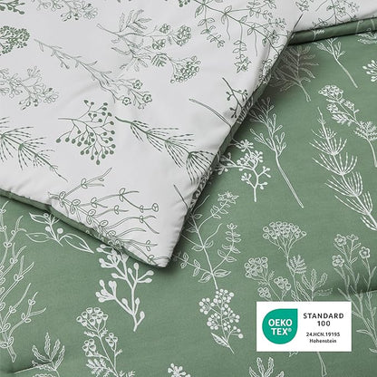 Bedsure Full Comforter Set - Green Bed Set, 3 Pieces Cute Floral Bedding, 1 Soft Reversible Botanical Flowers Comforter and 2 Pillow Shams