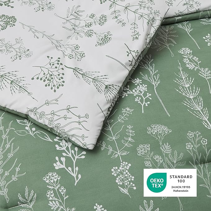 Bedsure Twin/Twin XL Comforter Set - Green Bed Set, 2 Pieces Cute Floral Bedding, 1 Soft Reversible Botanical Flowers Comforter and 1 Pillow Sham