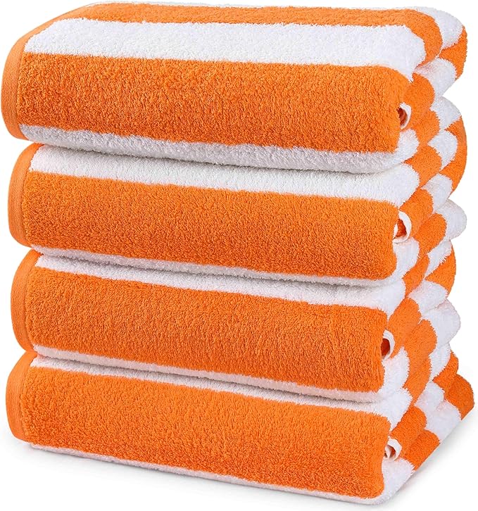 Utopia Towels 4 Pack Cabana Stripe Beach Towel, 30 by 60 Inches 100% Ring Spun Cotton Bath Towels for Beach, and Swim, Orange
