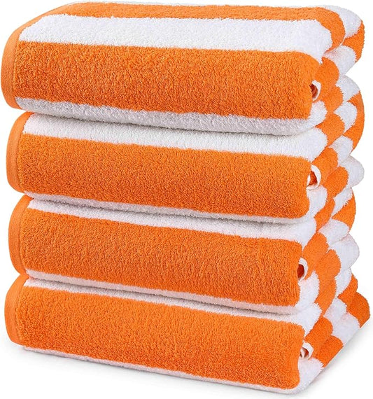Utopia Towels 4 Pack Cabana Stripe Beach Towel, 30 by 60 Inches 100% Ring Spun Cotton Bath Towels for Beach, and Swim, Orange