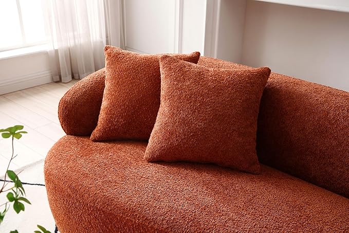 KEIKI 87" Curved Oversized Boucle Cloud Sofa with Thickened Seat Cushions and Backrest, Modern Style 3-Seater Upholstered Corner Fluffy Couch, No Assembly Required, for Apartment, Living Room, Orange