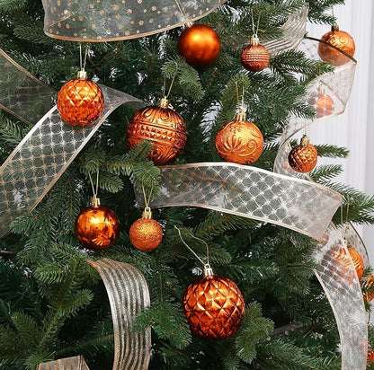 Christmas Ball Ornaments Copper Orange Christmas Tree Decorations with Hang Rope-36pcs Shatterproof Christmas Ornaments Set with 6 Styles in 3 Sizes(Small Medium Large)