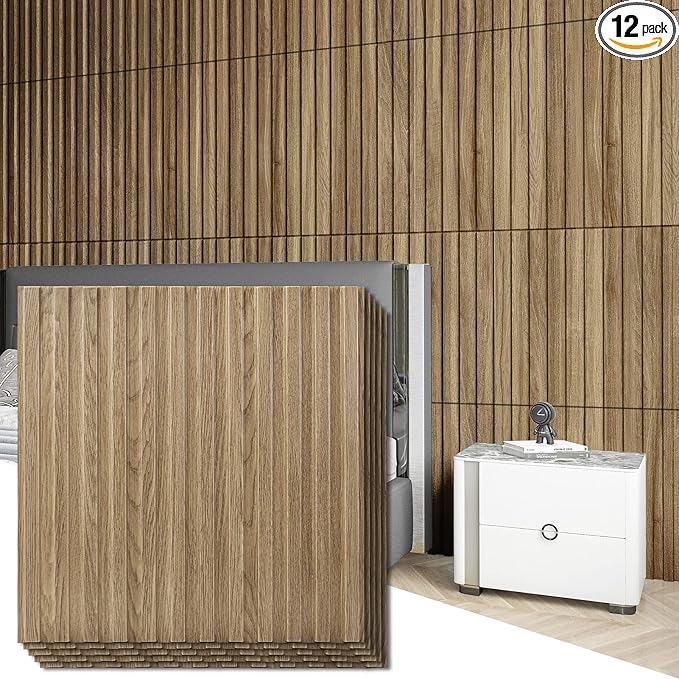 Art3d Slat Wall Panel, 3D Fluted Textured Panel 12-Tile 19.7 x 19.7in. - Walnut
