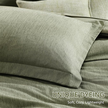 Monbix Oversized Queen Comforter Set - 7 Pieces Cationic Dyeing Sage Green Bed in a Bag Bedding Sets with Comforter, Sheets, Pillowcases & Shams, Reversible Bedding Comforters Sets