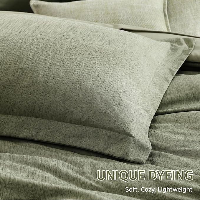 Monbix Full Size Comforter Set, Sage Green Bedding Comforter for Full Size Bed Set Reversible, Bedding Sets Full 7 Pieces, Cationic Dyeing Bed in a Bag with Comforter, Sheets, Pillowcases & Shams