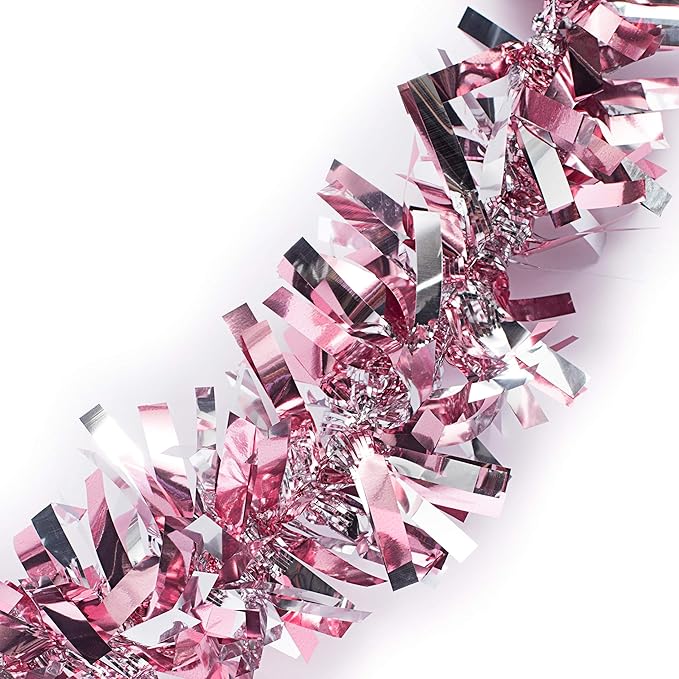 Anderson's Metallic Light Pink & Silver Sparkle Glitter Tinsel Twist Garland, 25ft Holiday Decoration, Christmas Tree Trim, Parade Float Decor, Party Supplies, Graduation, Event Garland