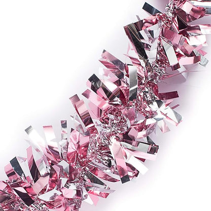 Anderson's Metallic Light Pink & Silver Sparkle Glitter Tinsel Twist Garland, 25ft Holiday Decoration, Christmas Tree Trim, Parade Float Decor, Party Supplies, Graduation, Event Garland