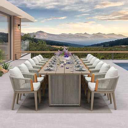PURPLE LEAF Outdoor Dining Table Set of 15, Aluminum Outdoor Patio Table and Chairs Set with Olefin Cushions, Patio Furniture Set for Garden or Deck, Beige