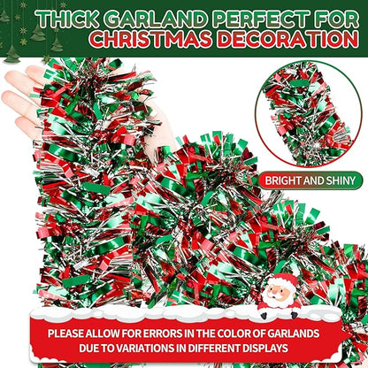 50 Ft Christmas Tinsel Garland Thick Tinsel Garland Xmas Tree Decorations Metallic Tinsel Twist Garland for Christmas, Birthday, Party Decor Indoor Outdoor Party Supplies