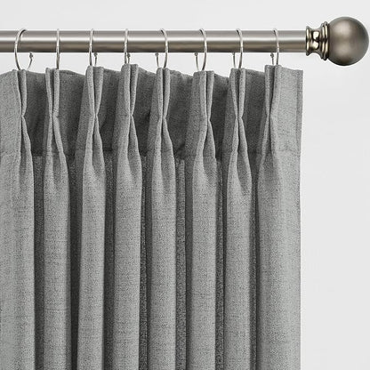 2 Panels Set Extra Long 132 Inch Curtains - Pinch Pleated with hooks Textured Linen Blend Semi Sheer Light Filtering Drapes for Large Windows Living Room Dining Office, Grey, 42" Wide by 132" Long