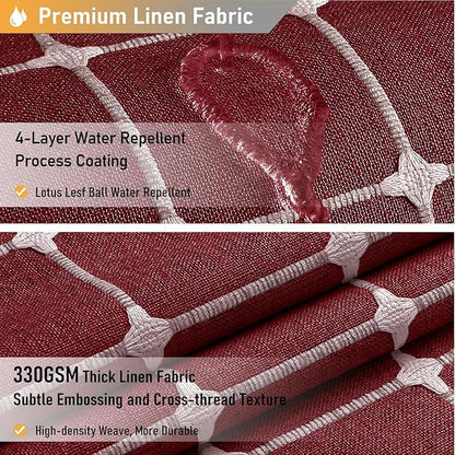 BTTN Boho Farmhouse Shower Curtain, Linen Rustic Heavy Duty Fabric Shower Curtain Set with Tassel, Water Repellent, Bohemian Vintage Country Thick Cloth Shower Curtains for Bathroom - Burgundy - 72x72