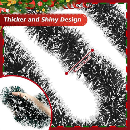 50FT Tinsel Christmas Garland Metallic Twist Garland Shiny Hanging Tinsel for Christmas Tree Party Supplies Indoor Outdoor Home Xmas Decoration (Green/White)