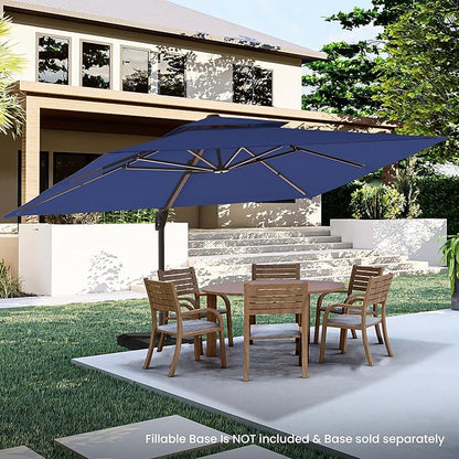9' X 12' Cantilever Patio Umbrella Outdoor Heavy Duty Double Top Windproof Rectangle Offset Umbrellas with 360-degree Rotation for Pool Deck Backyard, Navy