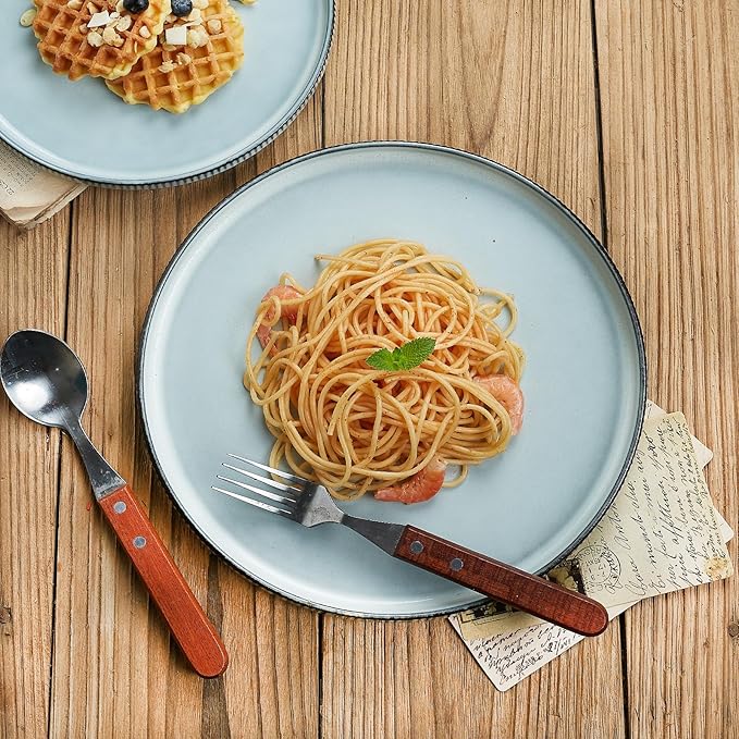 famiware Star Dinner Plates for 6, 10 inches Plate Set, Scratch Resistant, Stoneware Dinnerware, Kitchen Modern Rustic Serving Dishes, Smoky Blue