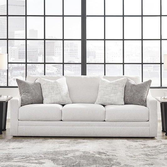 Signature Design by Ashley Maitelynn Contemporary Sofa with Accent Pillows, Reversible Cushions and Sloped Arms, Light Gray