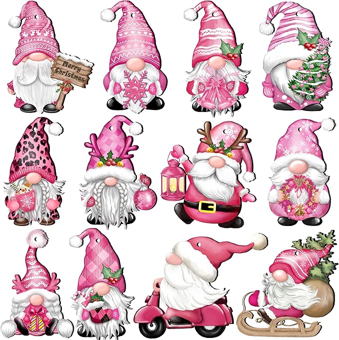 Christmas Wooden Hanging Ornaments, Wood Hanging Decor for Christmas Tree Decoration Gnome Santa Doll Wooden Hanging Craft Gnome Elf Party Supplies (Xmas-Gnomes-D)