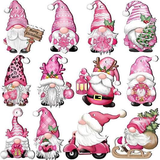Christmas Wooden Hanging Ornaments, Wood Hanging Decor for Christmas Tree Decoration Gnome Santa Doll Wooden Hanging Craft Gnome Elf Party Supplies (Xmas-Gnomes-D)