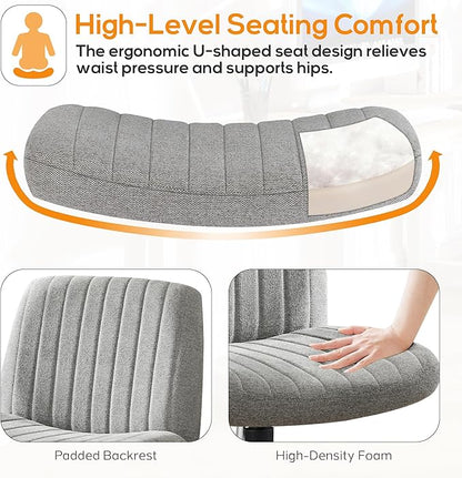 DUMOS Criss Cross Chair Legged Office Wide Comfy Desk Seat, No Wheels Armless Computer Task Seating, Swivel Vanity Home Height Adjustable