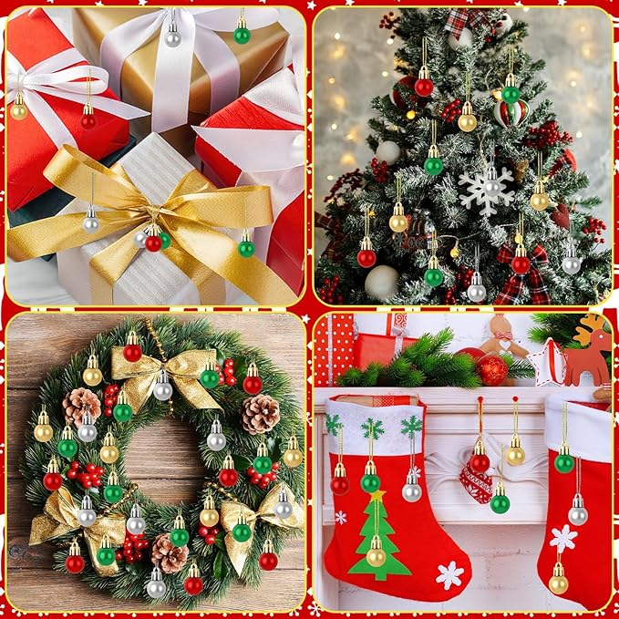 Jansun 60PCS Christmas Mini Balls Ornaments Miniature Xmas Tree Hanging Decorations Small Vintage Glitter Balls for Holiday Party Outdoor Indoor DIY Craft Decor Supplies (Matte Surface)