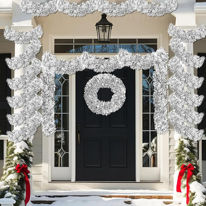 50FT Silver Tinsel Christmas Garland Metallic Twist Garland Shiny Hanging Tinsel for Christmas Tree Party Supplies Indoor Outdoor Home Xmas Decoration (Silver)