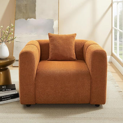 VANOMi 42" Accent Chair for Living Room Modern Upholstered Boucle Chair with Pillow Comfortable Mid Century Single Sofa Lounge Chair (Curry)