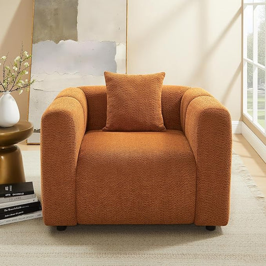 VANOMi 42" Accent Chair for Living Room Modern Upholstered Boucle Chair with Pillow Comfortable Mid Century Single Sofa Lounge Chair (Curry)