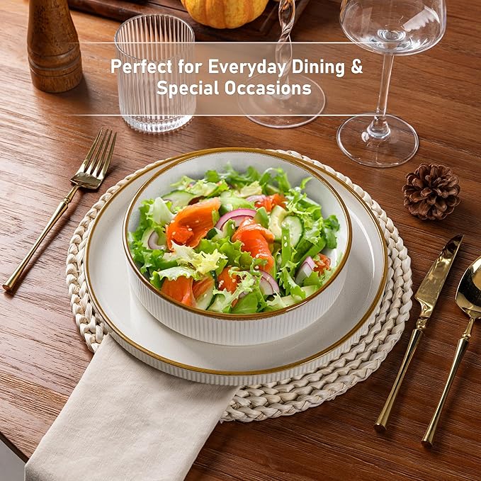 GBHOME 7.5'' Stoneware Pasta Bowls, Serving Bowls Set of 6 for Kitchen, Double Reactive Glaze Bowls for Fruit,Pasta,Salad,Oatmeal,Meal, Microwave Safe (6 pcs)