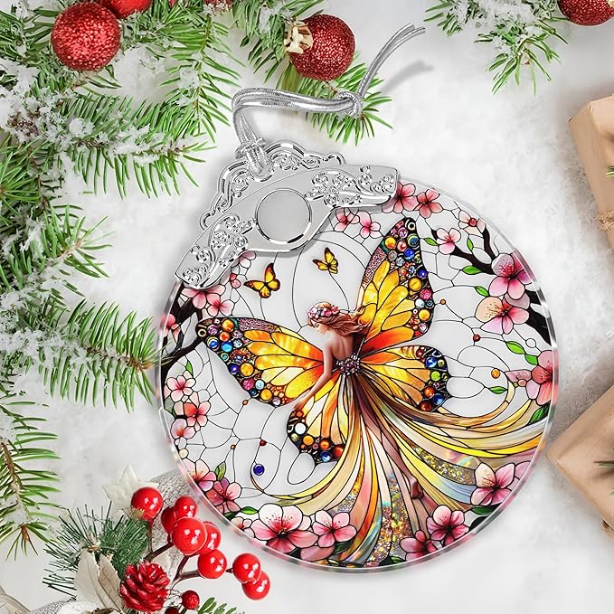 Stained Glass Suncatcher Ornament - Fairy Christmas Decorations - Christmas Ornaments for Tree - Holiday Present Ideas - Gift Exchange