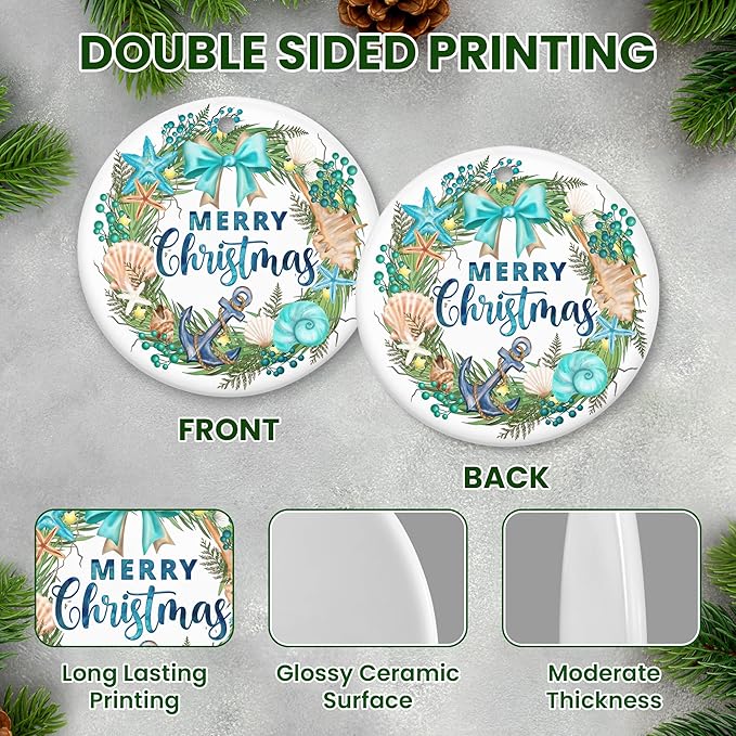Beach Christmas Ornaments 2025 - Ceramic Ornaments for Tree - Beach Gifts for Women Men Friend, Ocean Ornaments for Christmas Decorations, Stocking Stuffers Ocean Gifts for Xmas Decorations