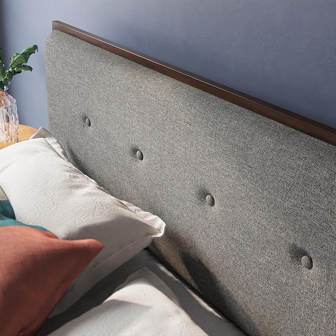 ZINUS Moiz Wood Platform Bed Frame with Adjustable Upholstered Headboard, Solid Wood Bed, Wood Slat Support, No Box Spring Needed, Easy Assembly, Queen