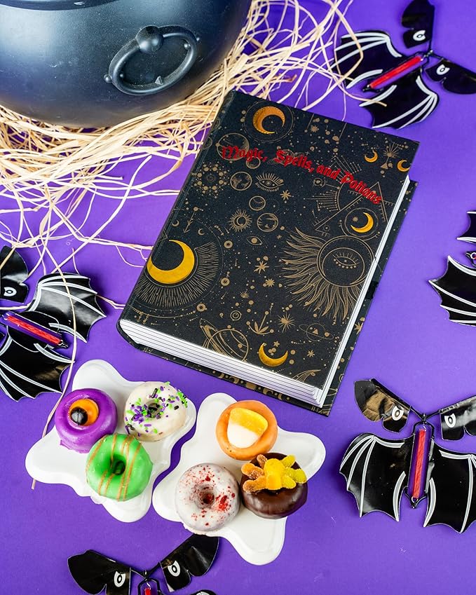 Send A Cake Enchanted Spell Book Gift Box with Flying Bat Surprise – 6 Mini Donuts – Halloween Treats for Kids & Adults, Unique Birthday Gift, Fun Delivery for All Ages
