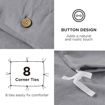 Bedsure Linen Duvet Cover King - Linen Cotton Blend Bedding Set, Soft & Cozy, 3 Pieces, 1 Duvet Cover 104x90 Inches and 2 Pillowcases, Silver Grey Color Cooling Bedding, Comforter Sold Separately