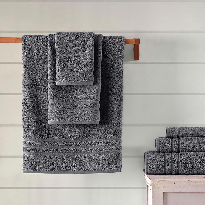 Hawmam Linen Grey 6 Piece Bath Towels Set for Bathroom Original Turkish Cotton Soft Premium Bath Towels Hand Towels, Cool Grey