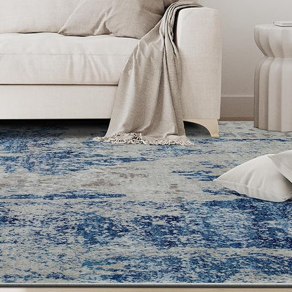 8x10 Area Rugs for Living Room Rug Washable: Abstract Large Rug for Dining Room Bedroom Carpet Non Slip 8 by 10 Indoor Modern Nursery Home Office Blue Grey White