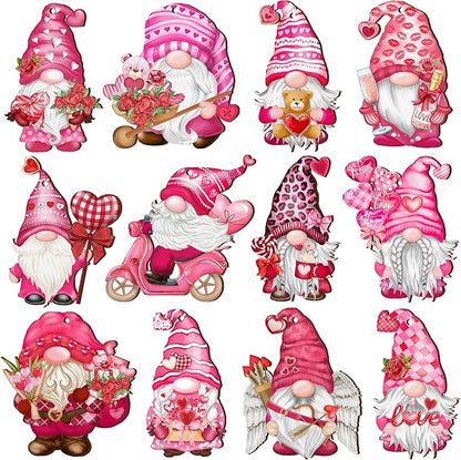 Valentine Wooden Hanging Ornaments, Wood Decor for Tree Decoration, Santa Doll Craft, Gnome Elf Party Supplies (Valentine-Gnomes-A)
