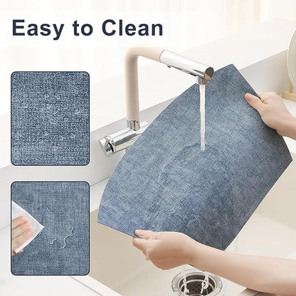 Homaxy Round Table Placemats Set of 6, Washable Wedge Shaped Faux Leather Table Mats, Wipeable Kitchen Dinner Place Mats for Indoor Outdoor, Blue