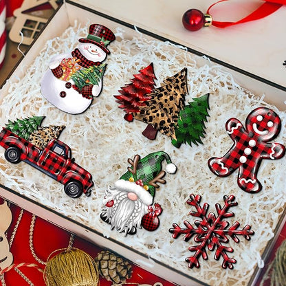 24 Pieces Christmas Wood Ornaments Snowflake Gnome Snowman Truck Wooden Hanging Ornaments Christmas Tree Cutouts Wood Crafts Holiday Decor Xmas Party Supplies (Xmas-Mixed-A)