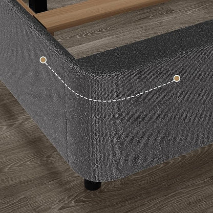 Twin Bed Frame Twin with Rounded Headboard, Soft Modern Twin Size Boucle with Thickened Footboard, Rounded Corners, No Box Spring Needed, Easy Assembly, Grey