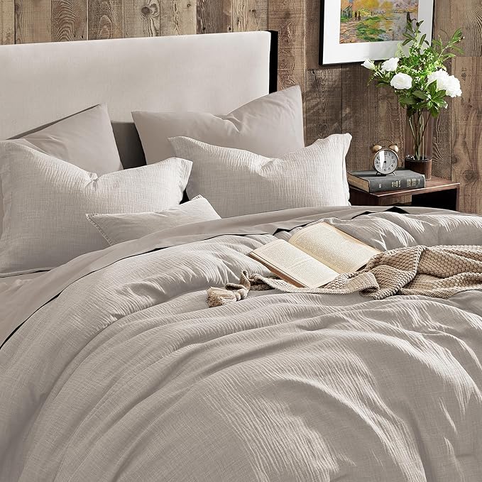 Geniospin Queen Comforter Set - 7 Pieces Comforter Queen Size, Soft Solid Bedding Set for All Season, Textured Bed in a Bag with Flat Sheet and Fitted Sheet, Pillowcases & Shams (Ivory, 90''x90'')