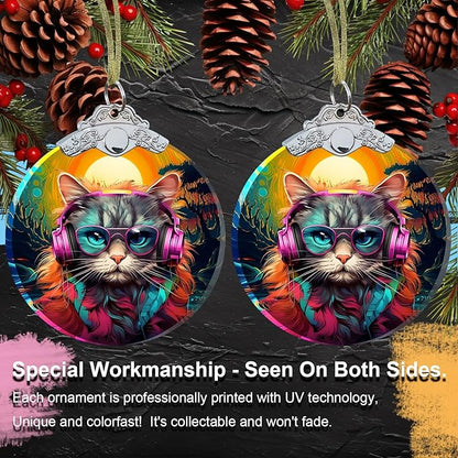 Cat Christmas Ornament Crystal Glass 3" for Christmas Decorations for Pet Lovers - Cat Gifts for Women Men