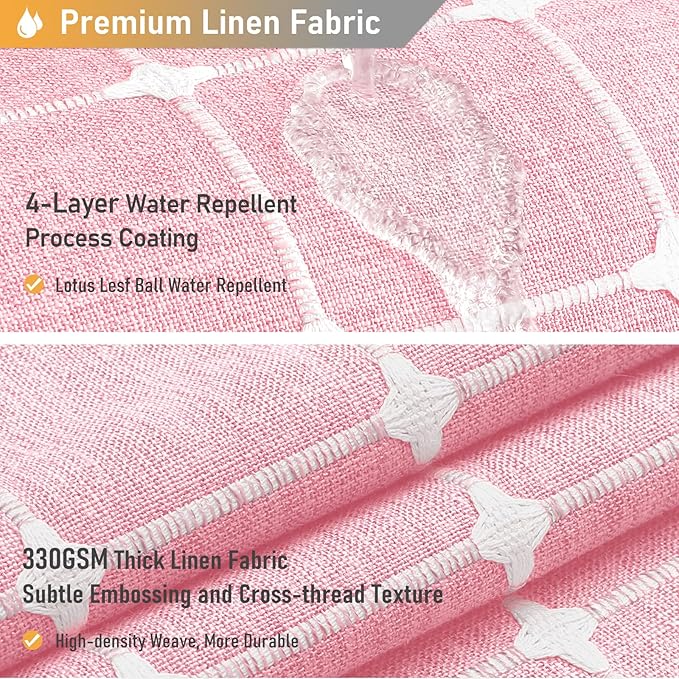 BTTN Extra Long Shower Curtain - 72x96 Inch Long Boho Chic Linen Fabric Heavy Duty Shower Curtain Set with Hooks, Tall Bohemian Farmhouse Shabby Chic Tassel Cloth Shower Curtains for Bathroom - Pink