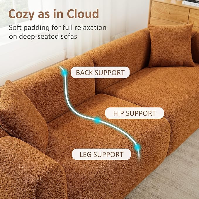 VANOMi 95" Cloud Couch, Comfy Deep Seat Boucle Cloud Sofa, Upholstered 3-Seater Oversized Loveseat Sofa with 2 Pillows, Modern Sofa for Living Room, Bedroom, Office, Apartment (Curry)